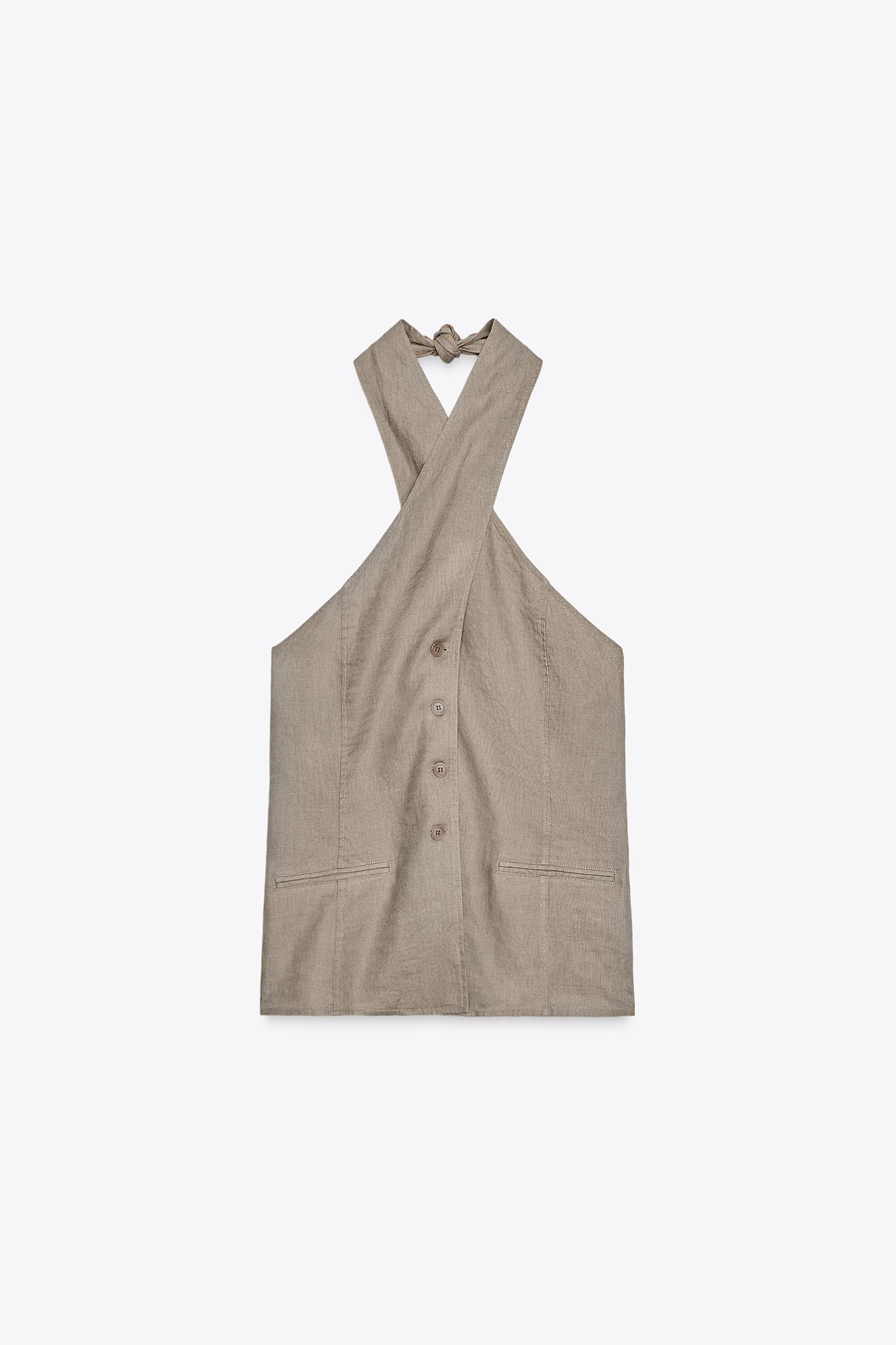 100% Linen Halter Vest Top Zw Collection