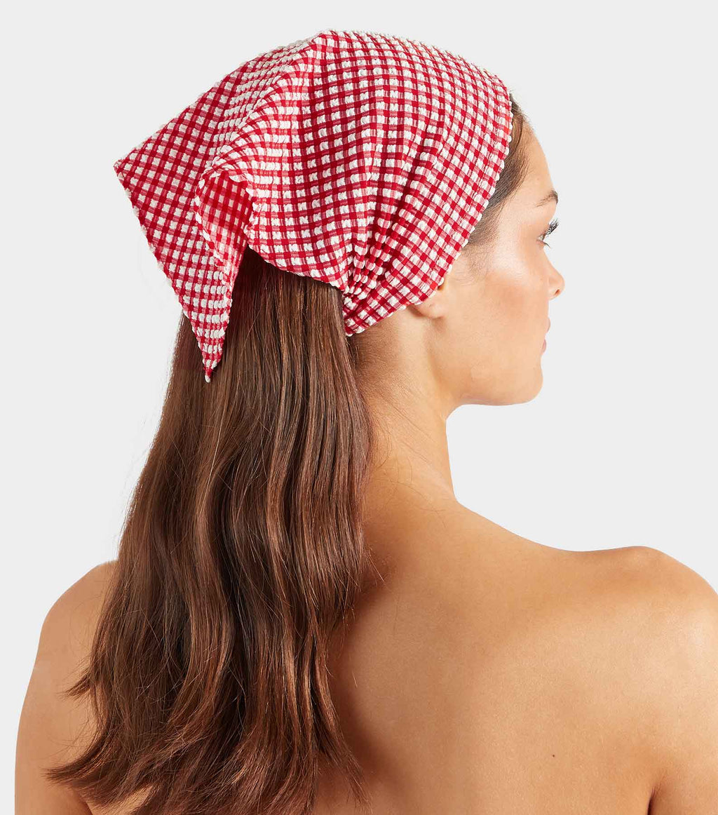 Gingham Seersucker Headscarf - Red Gingham