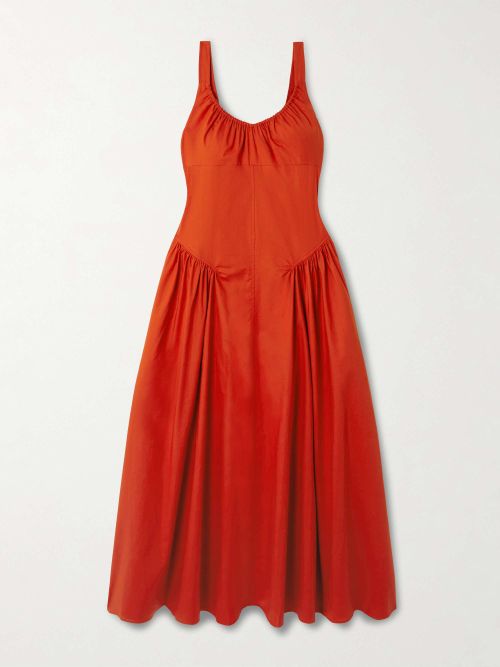 Olas Gathered Cotton Midi Dress