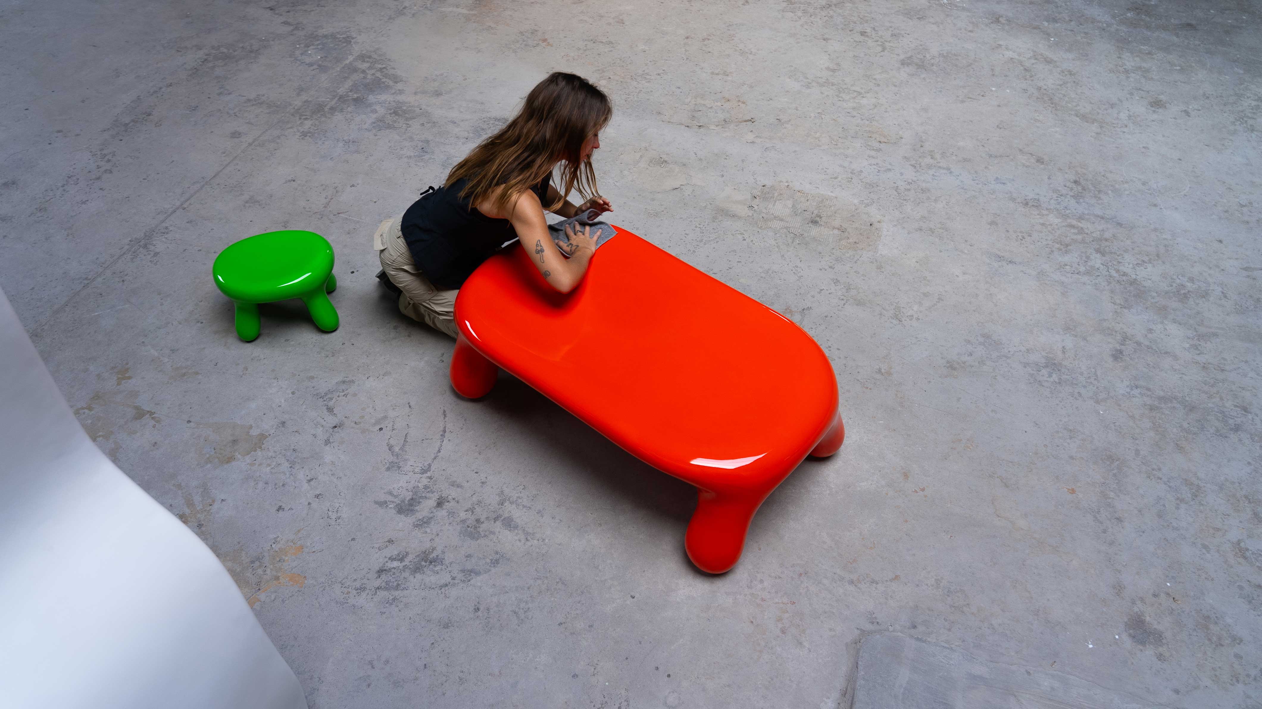 Furniture by Jessica Anne Woodley featuring curved lines and bold surfaces
