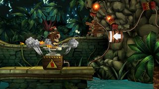 A screenshot of Donkey Kong and Diddy Kong together from Donkey Kong Country Returns HD