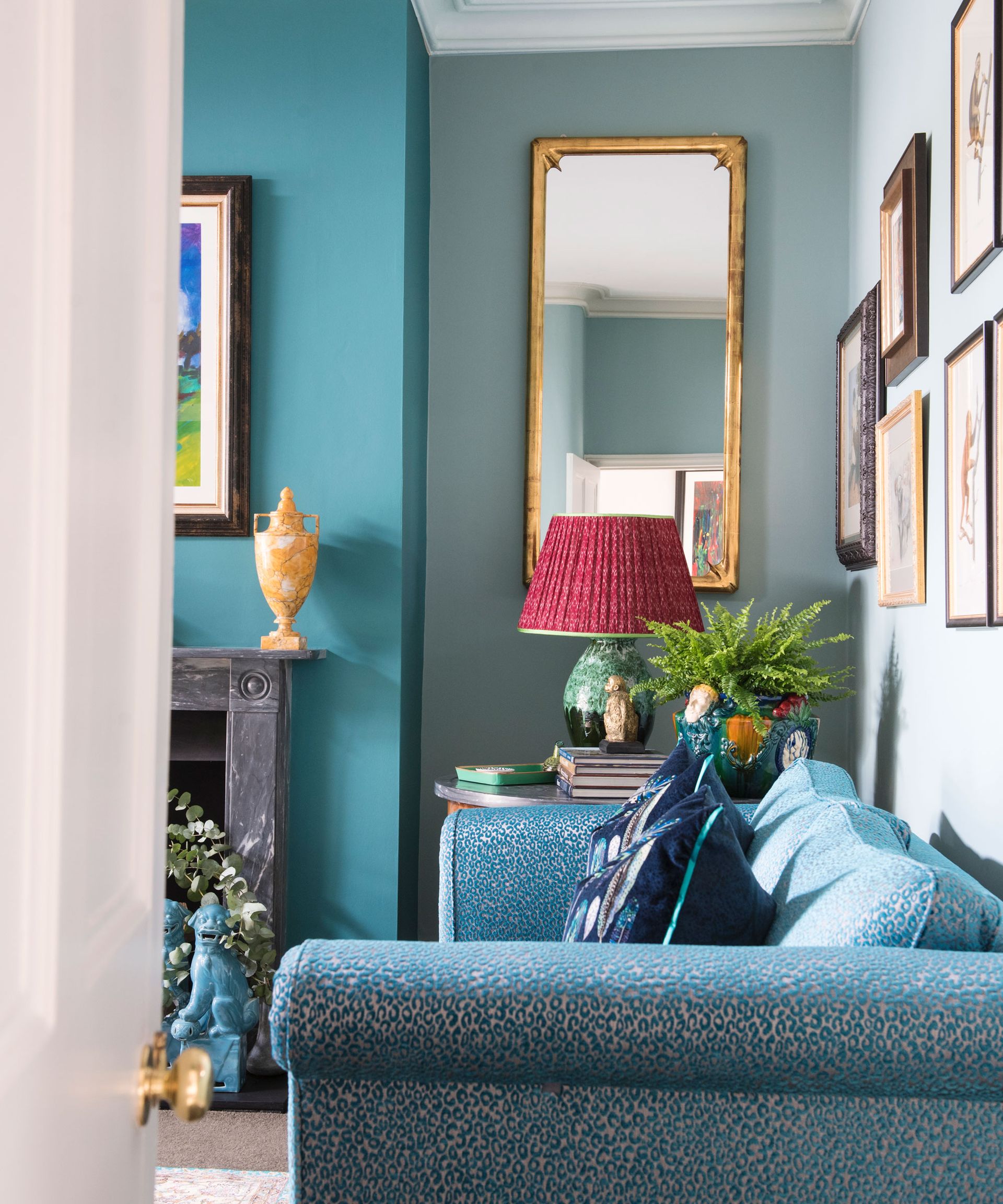 Blue sofa in a blue room