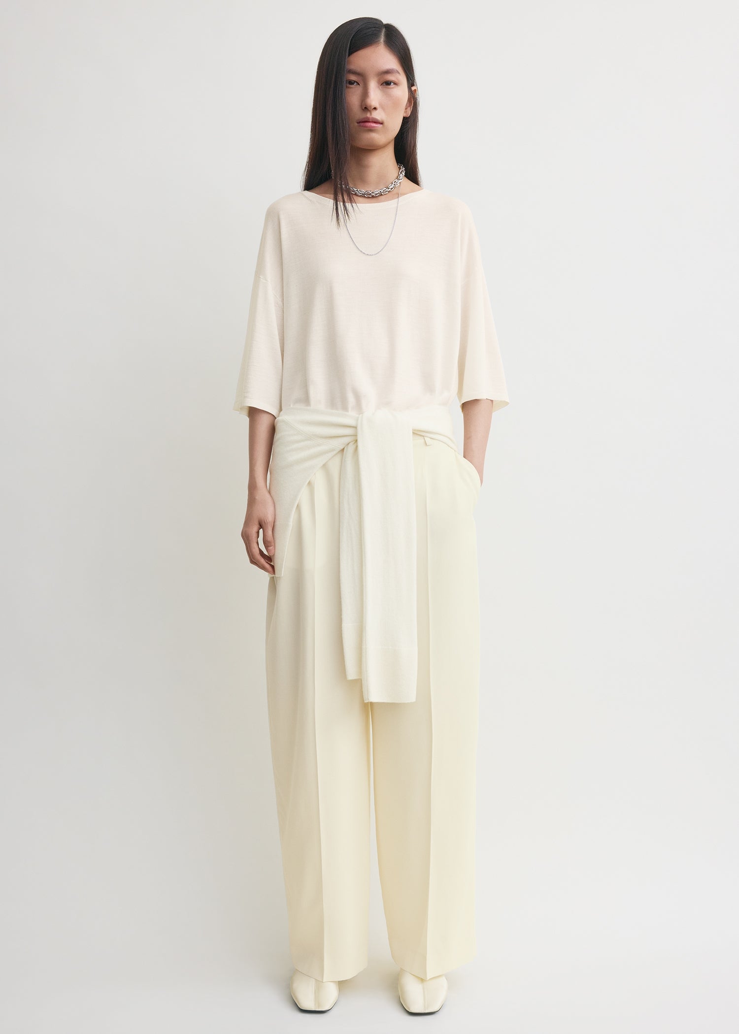 Wide Fluid Trousers Ecru
