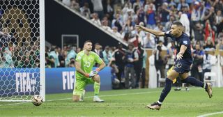 World Cup 2022: Do penalty shootout goals count towards the Golden Boot? Kylian Mbappe of France celebrates after scoring his 2nd penalty to go 3 3 during the FIFA World Cup Qatar 2022 Final match between Argentina and France at Lusail Stadium on December 18, 2022 in Lusail City, Qatar.