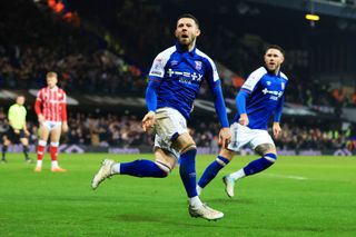 Conor Chaplin of Ipswich Town celebrates scoring his team's second goal during the Sky Bet Championship match between Ipswich Town and Bristol City at Portman Road on March 05, 2024 in Ipswich, England. (Photo by Stephen Pond/Getty Images)
