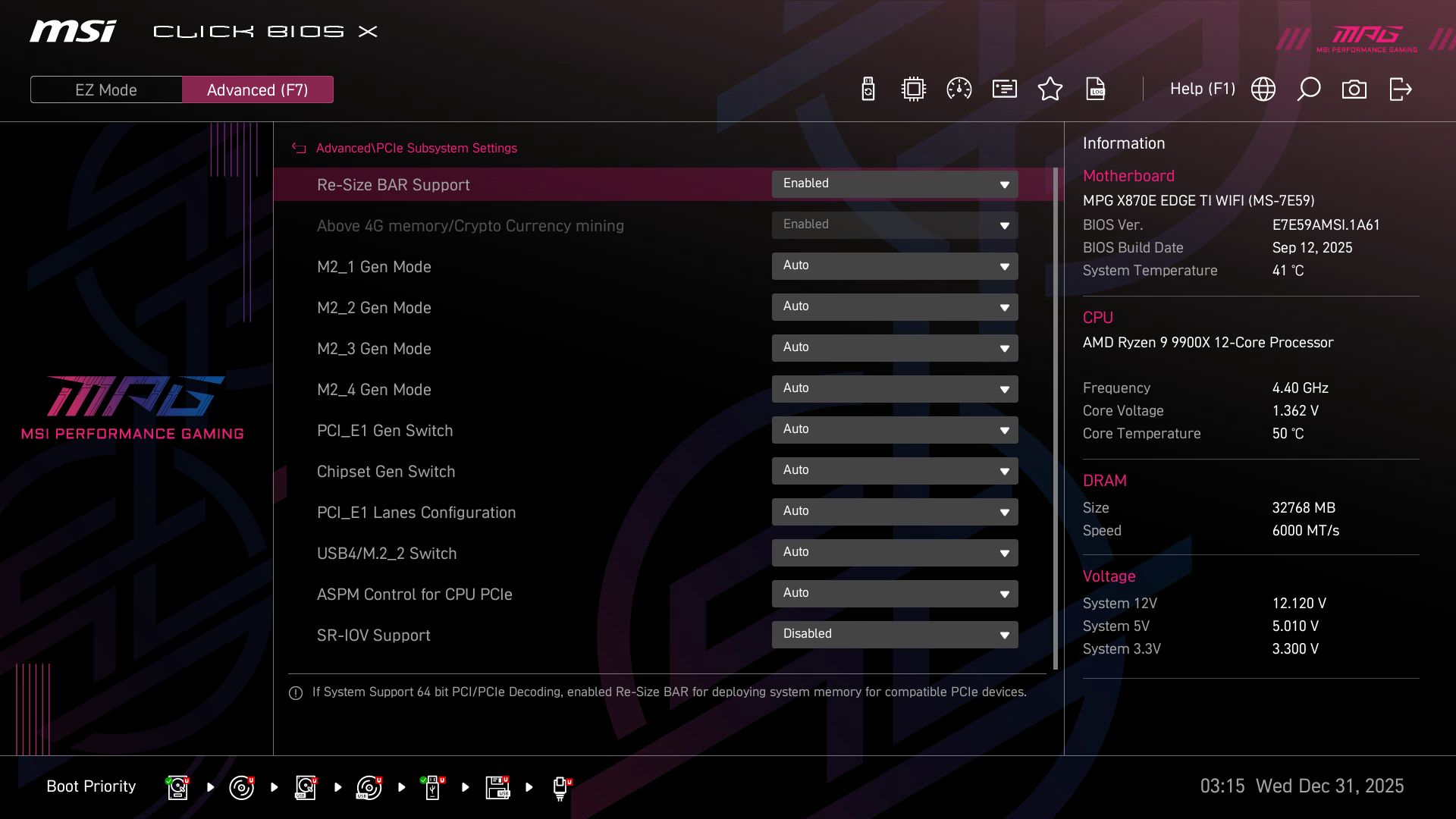 MSI MPG X870E Edge Ti Wifi - BIOS