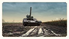 Photo composite of a Ukrainian tank on the outskirts of Kharkiv