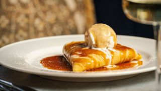 Caramelised apple crêpe with butterscotch sauce