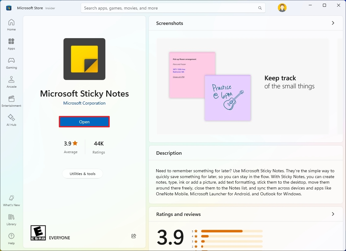 Install legacy sticky notes