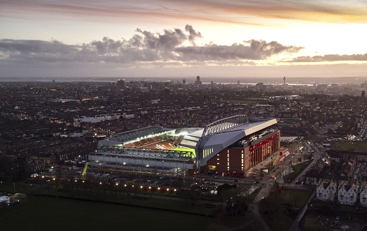 A general view of Liverpool&#039;s stadium after the Premier League match between Liverpool and Brentford at Anfield on January 16, 2022 in Liverpool, England.