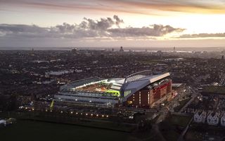 A general view of Liverpool's stadium after the Premier League match between Liverpool and Brentford at Anfield on January 16, 2022 in Liverpool, England.