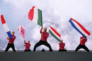Flags at the 2022 Giro d'Italia teams presentation