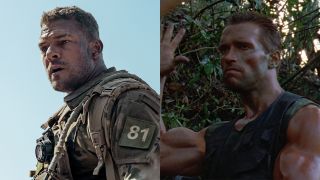 Alan Ritchson in War Machine and Arnold Schwarzenegger in Predator