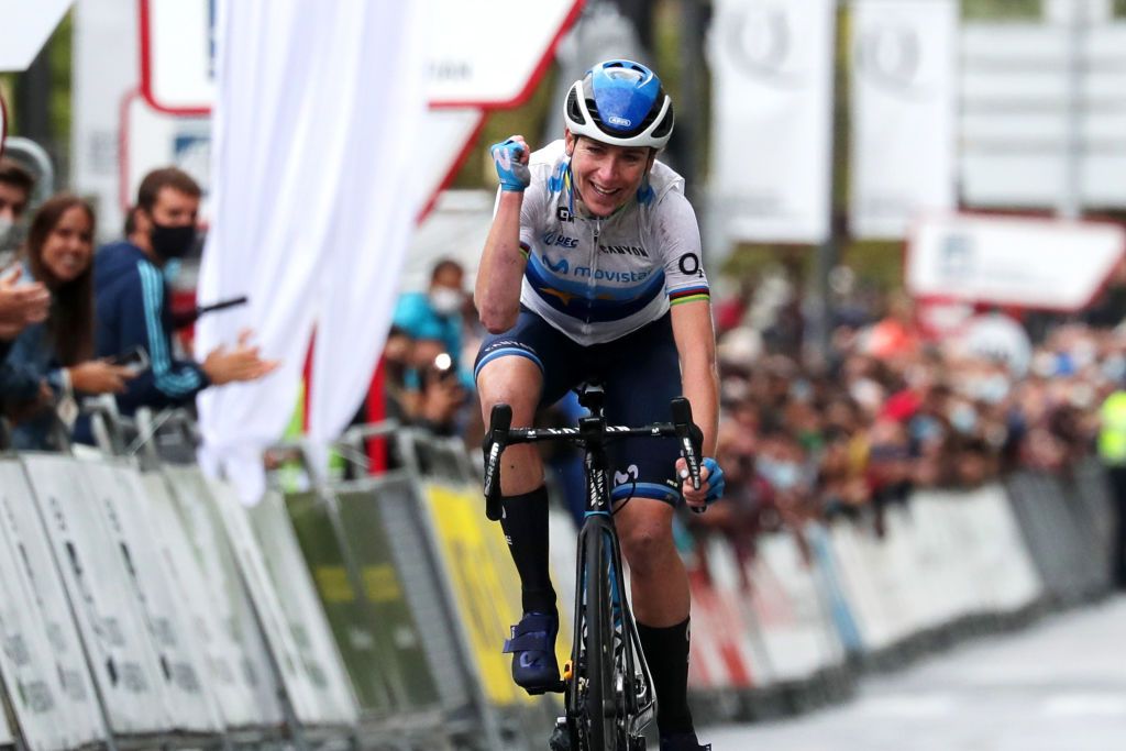 SAN SEBASTIAN SPAIN JULY 31 Annemiek Van Vleuten of Netherlands and Movistar Team Women celebrates at finish line as race winner during the 3rd Donostia San Sebastian Klasikoa Women 2021 a 1398km race from DonostiaSan Sebastian to DonostiaSan Sebastian Klasikoa KlasikoaWomen UCIWWT on July 31 2021 in San Sebastian Spain Photo by Gonzalo Arroyo MorenoGetty Images