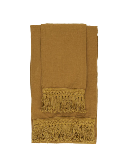 Mustard Linen Towels With Long Fringes, Set of 2 