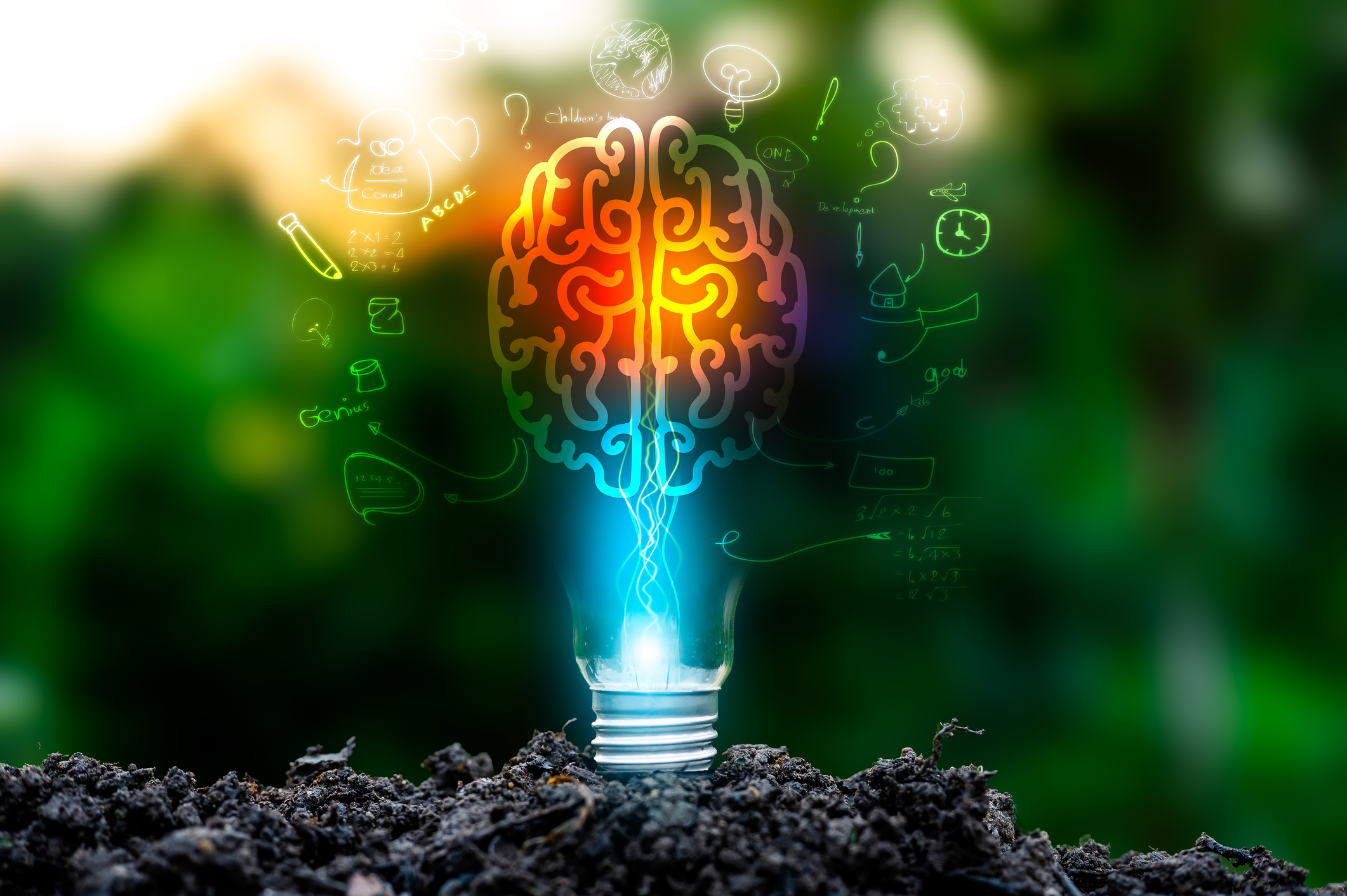 New concept ideas with innovations hand in hand with future lamp technology and inspiration in science and communication concepts.