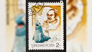 A stamp of Russian explorer Fabian von Bellingshausen issued by Hungary in 1987.