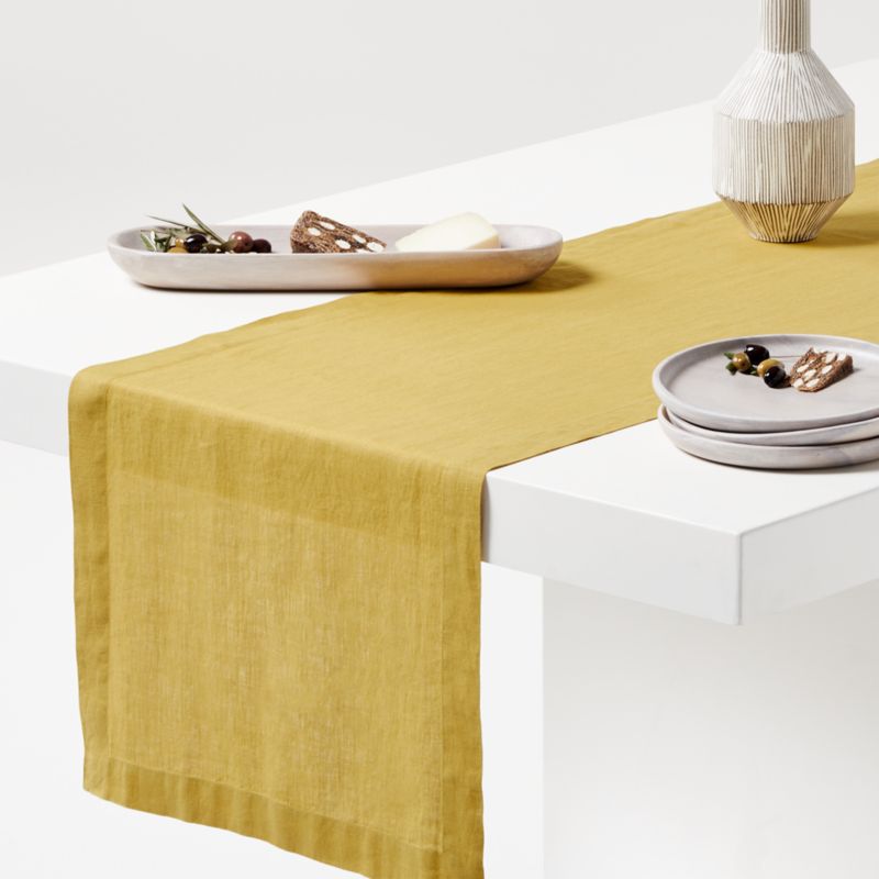 Marin 120&quot; Olive Yellow European Flax &amp;trade;-Certified Linen Table Runner