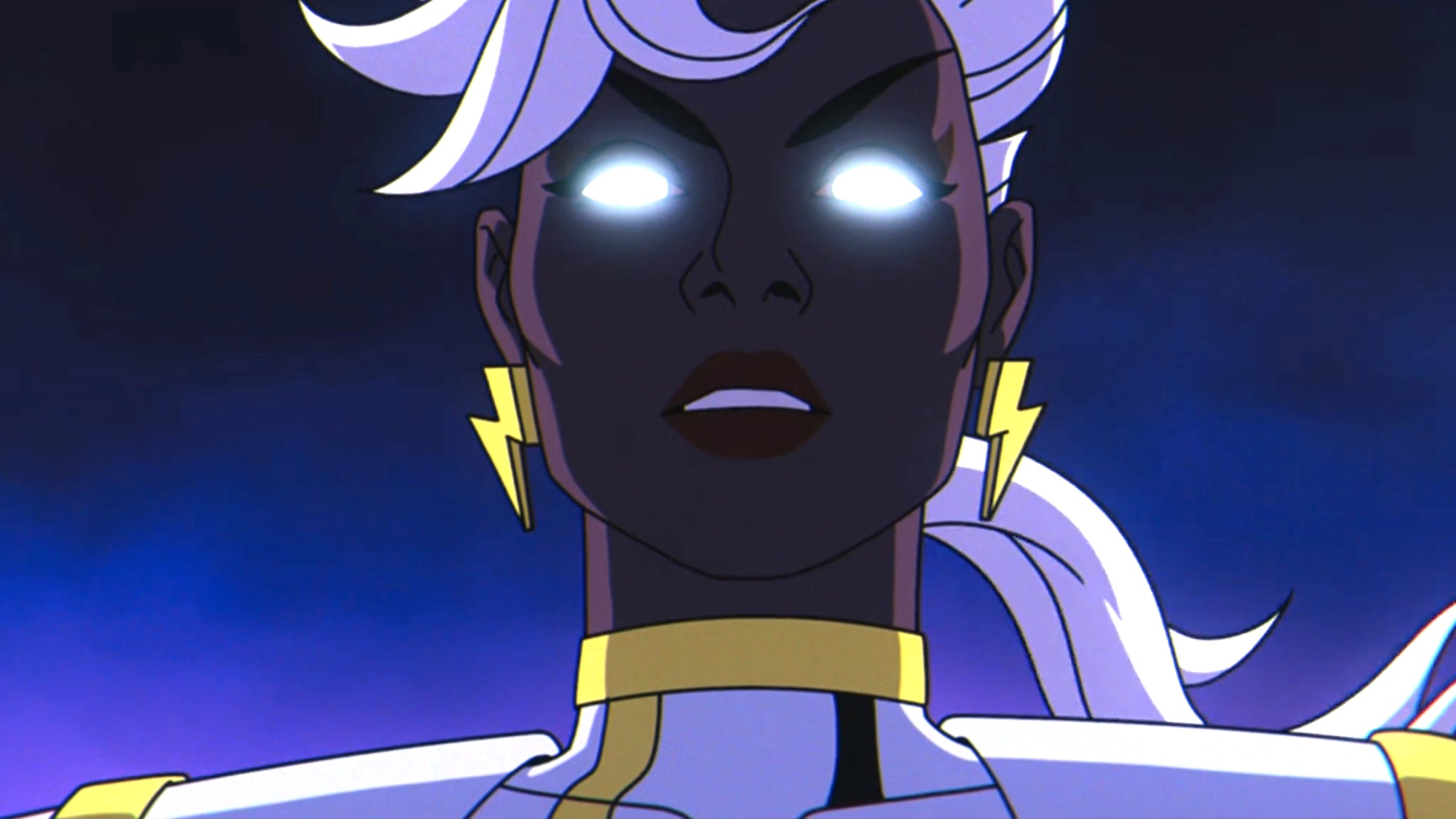 Storm with her eyes glowing in the X-Men '97 premiere. 
