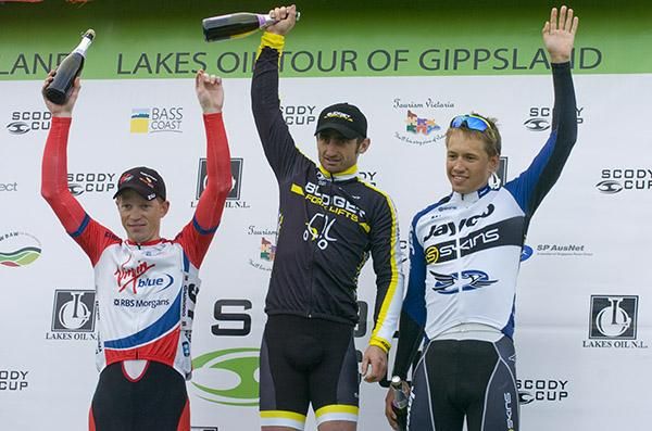 Stage two podium (L-R): Patrick Shaw (Virgin Blue/RBS Morgan), Rico Rogers (Budget Forklifts), and Richard Lang (Jayco Skins).