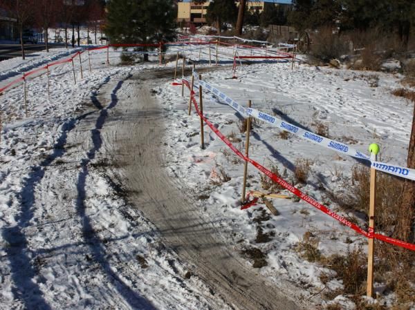 The race course then takes a sharp right, roughly following the adjacent Columbia Street.