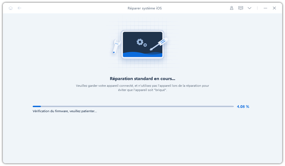 Cliquez sur « Lancer la réparation standard » pour commencer la réparation du système iOS