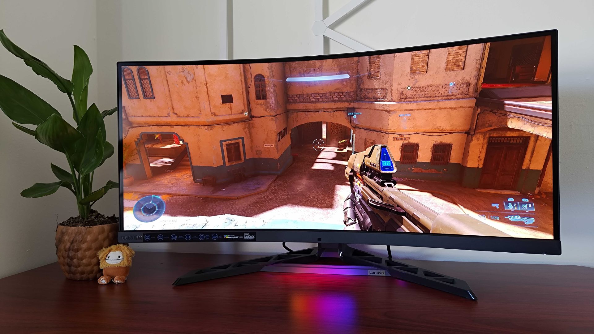Lenovo Legion Y34wz-30 with Halo Infinite multiplayer gameplay on screen