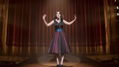 Rachel Brosnahan on stage in The Marvelous Mrs. Maisel