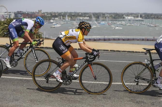 Chloe Hosking against the Geelong waterfront