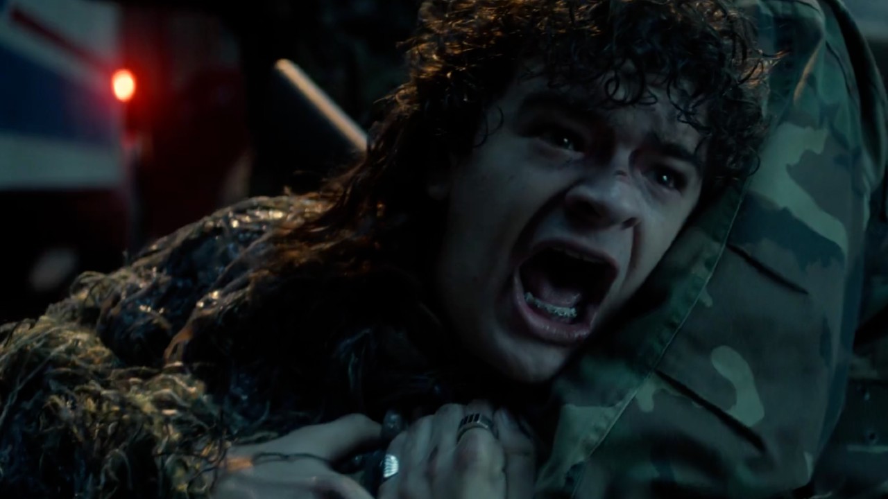 Dustin screaming in the Stranger Things 5 finale.