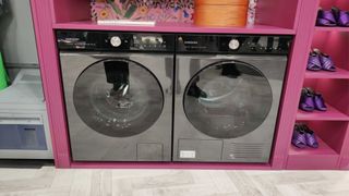 Image shows the new Bespoke Home AI Washer and Dryer by Samsung.