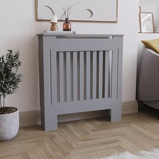 Vida Designs Chelsea Radiator Cover With Modern Slats Grey Decorative Heater Cover With Shelf, Small, (h: 82 / W: 78 / D: 19 Cm)