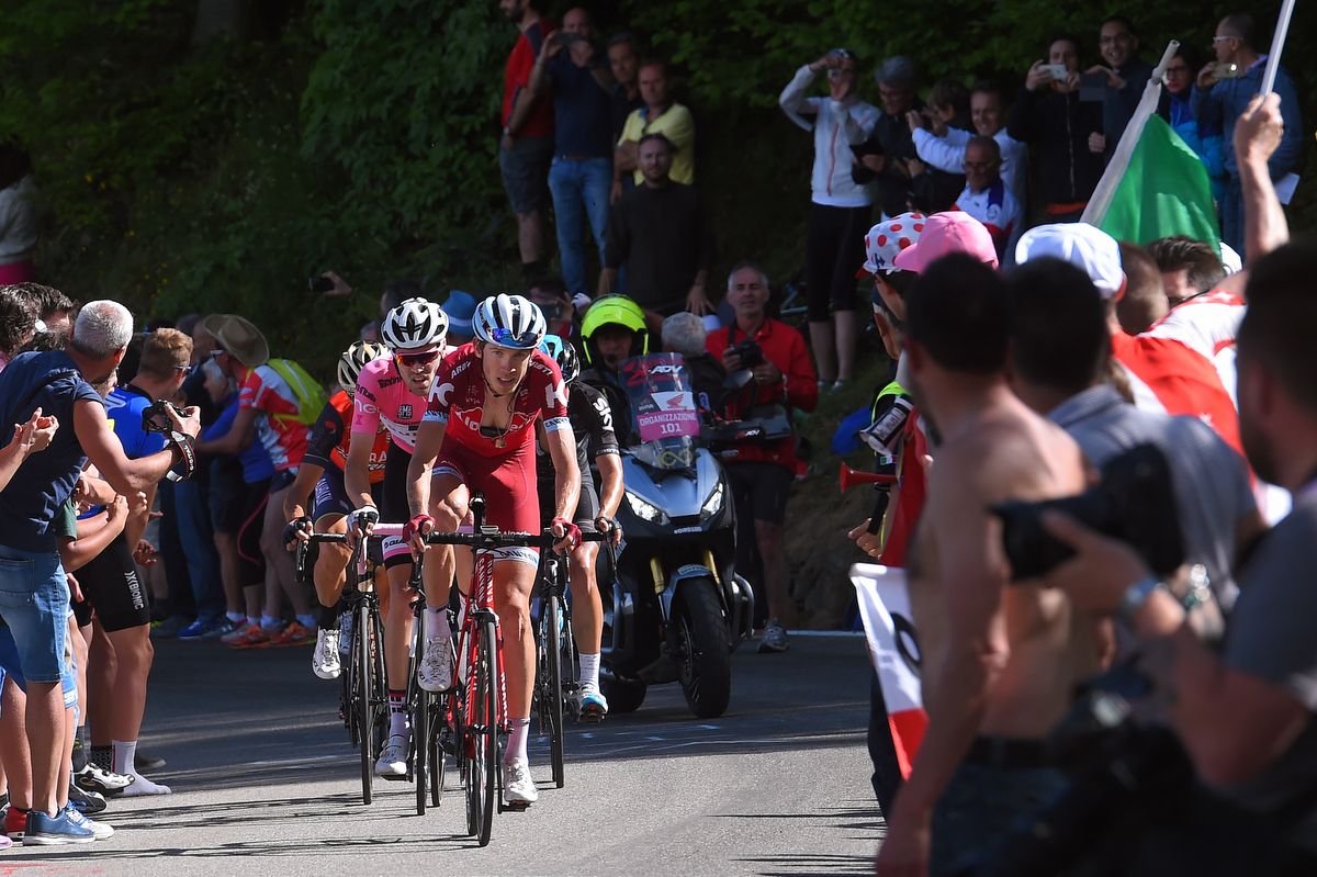 Ilnur Zakarin (Katusha-Alpecin) leading up Oropa