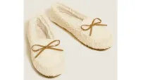 M&S Borg Bow Moccasin Slippers