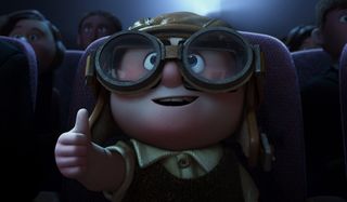 Up Young Carl gives a thumbs up at the movies