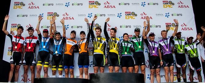 Winners from each category from left to right: African, Masters, Ladies, Overall, Mixed, Grand Masters and Exxaro