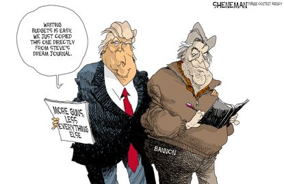 Political Cartoon U.S. Trump Bannon Budget cuts Trump Administration