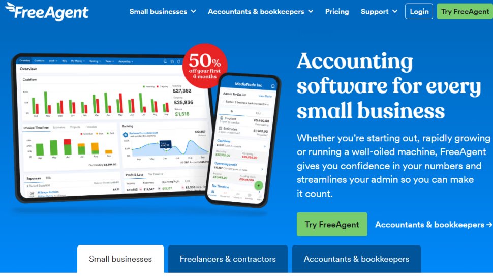 Website screenshot of Freeagent (October, 2025)