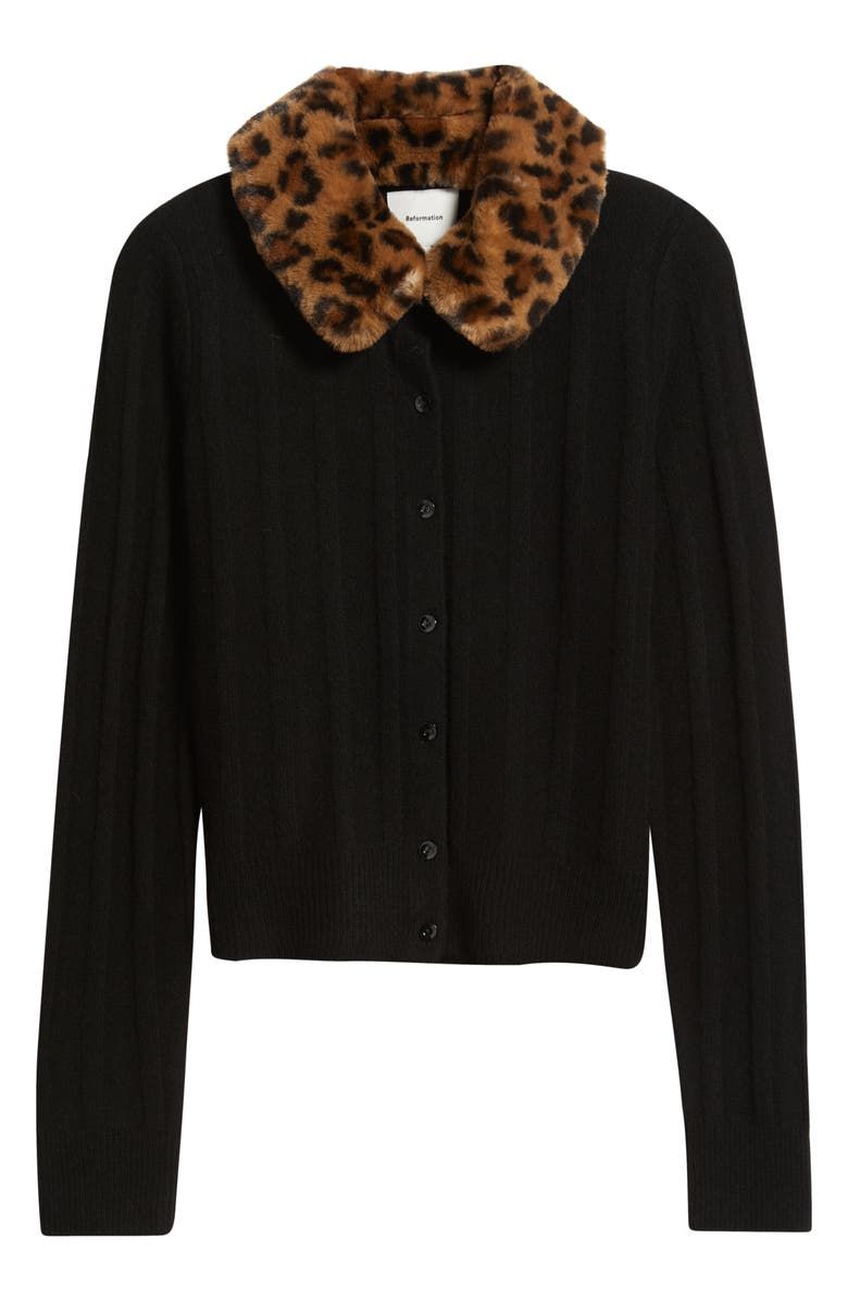 Reformation Hannah Wool Cardigan With Faux Fur Collar