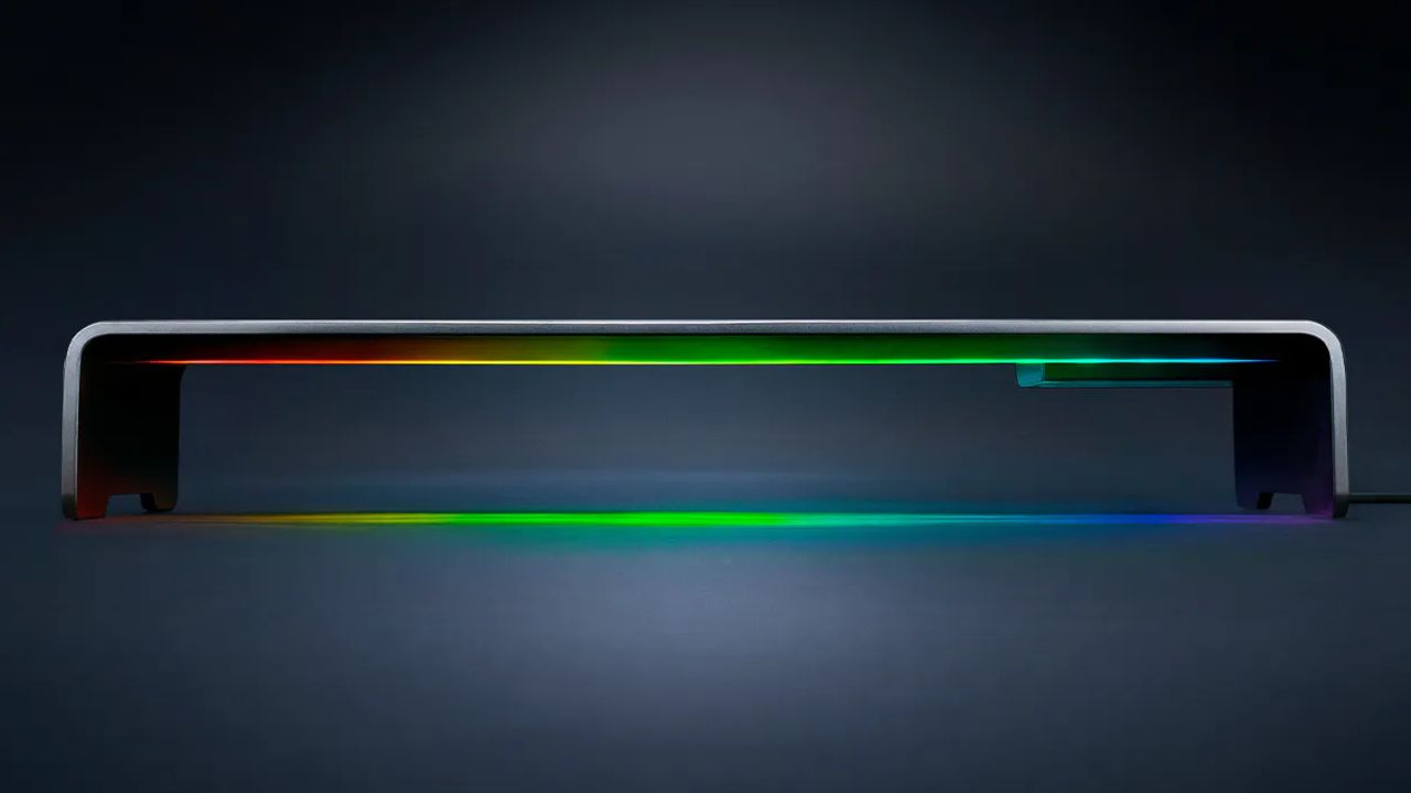 Razer Monitor Stand Chroma, an ergonomic monitor stand and USB-C hub combo with Chroma RGB lighting.