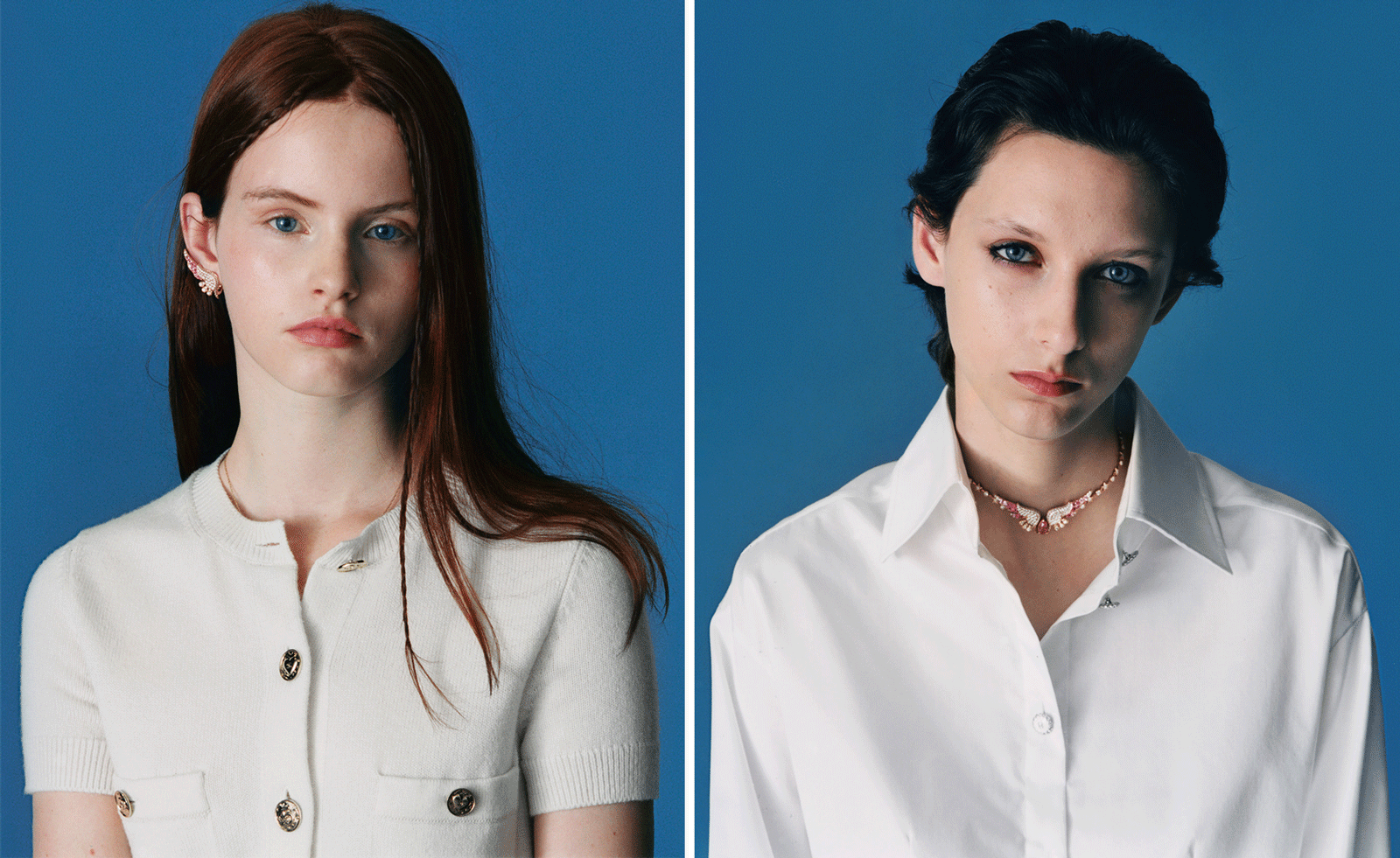 woman profile shot against blue background