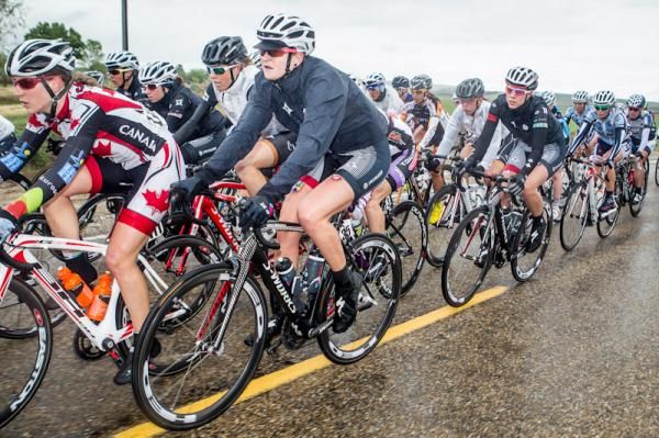 Riders battled cold and rain early in the race.