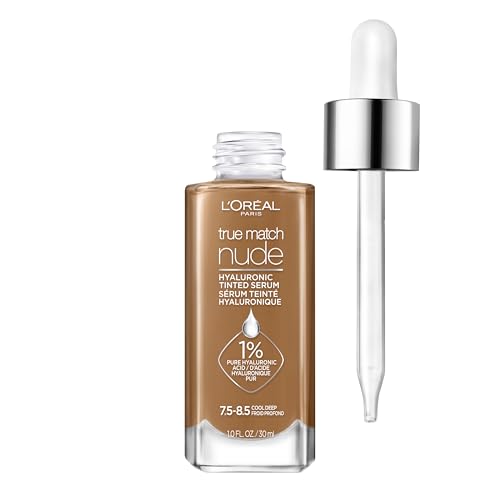 L'oreal Paris True Match Nude Hyaluronic Tinted Serum Foundation With 1% Hyaluronic Acid, Cool Deep 7.5-8.5, 1 Fl. Oz.