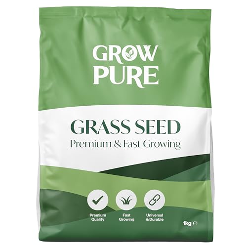 Grass Seed (1kg Covers Up to 60 Sqm) Fast Growing Grass Seed for Quick Lawn Patch Repair and New Lawns. 1kg Hard Wearing Suitable for Shade and Uk Climate.