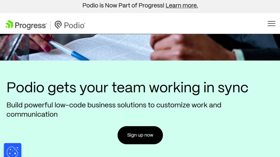 Podio website screenshot (August 2025).