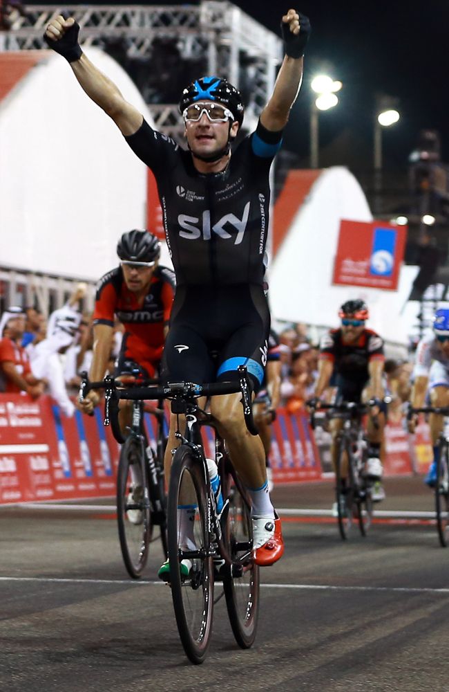 Elia Viviani (Team Sky) wins stage 4 in Abu Dhabi.