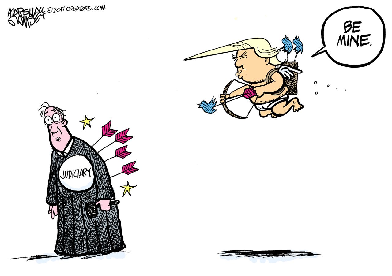 Political Cartoon U.S. President Trump Valentine&amp;#039;s Day Cupid strikes judges