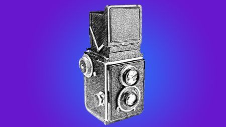 Line drawing of the original 1928 Rolleiflex TLR camera