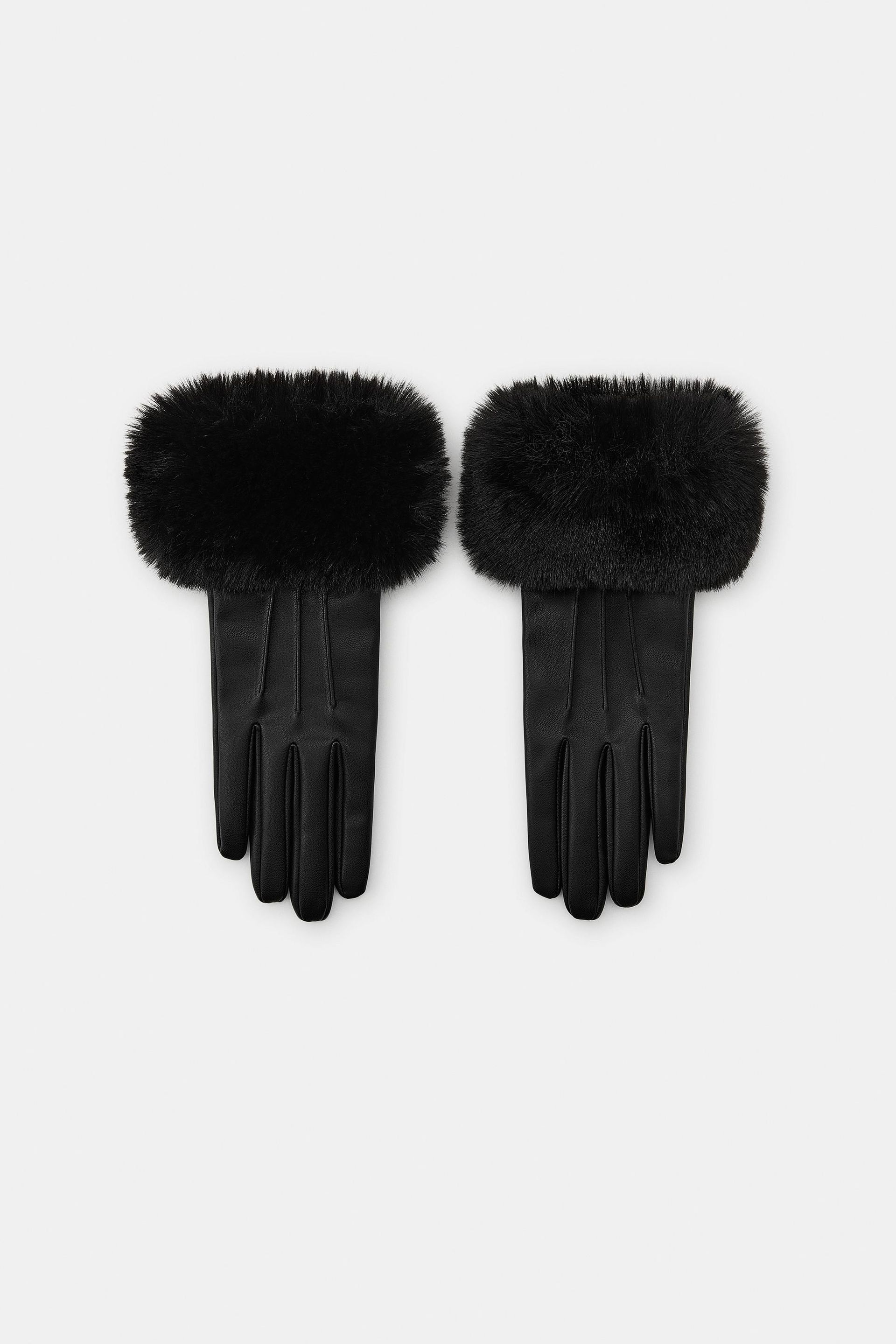 Faux Leather Fur Gloves
