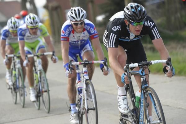 Ian Stannard (Sky) at the front of the late break.